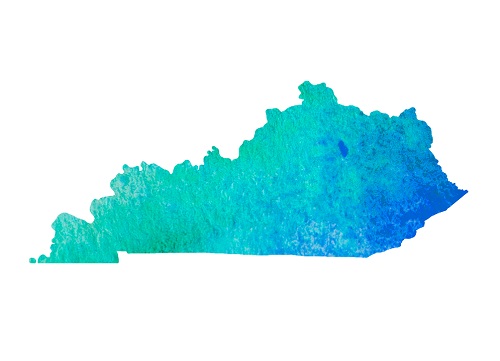 a blue and teal Kentucky map