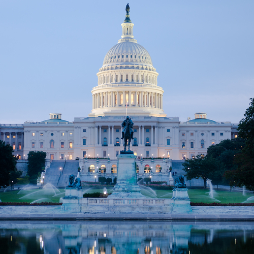 The US Capitol Building at dusk